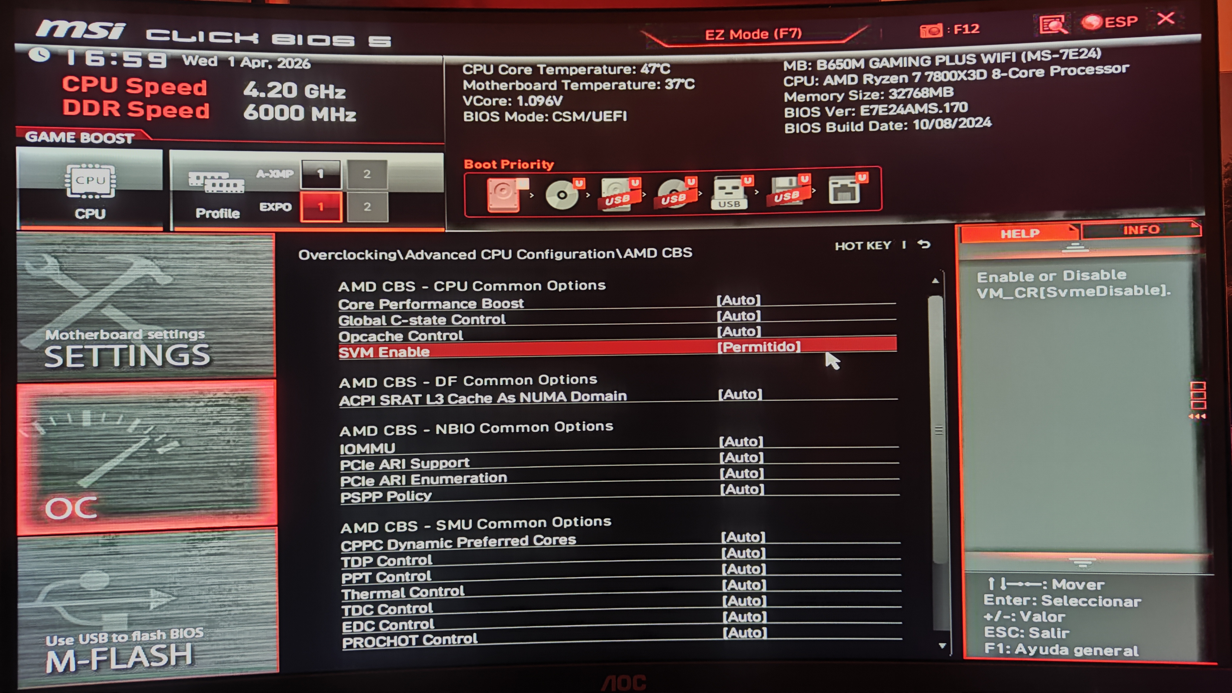 Configuración de SVM en BIOS