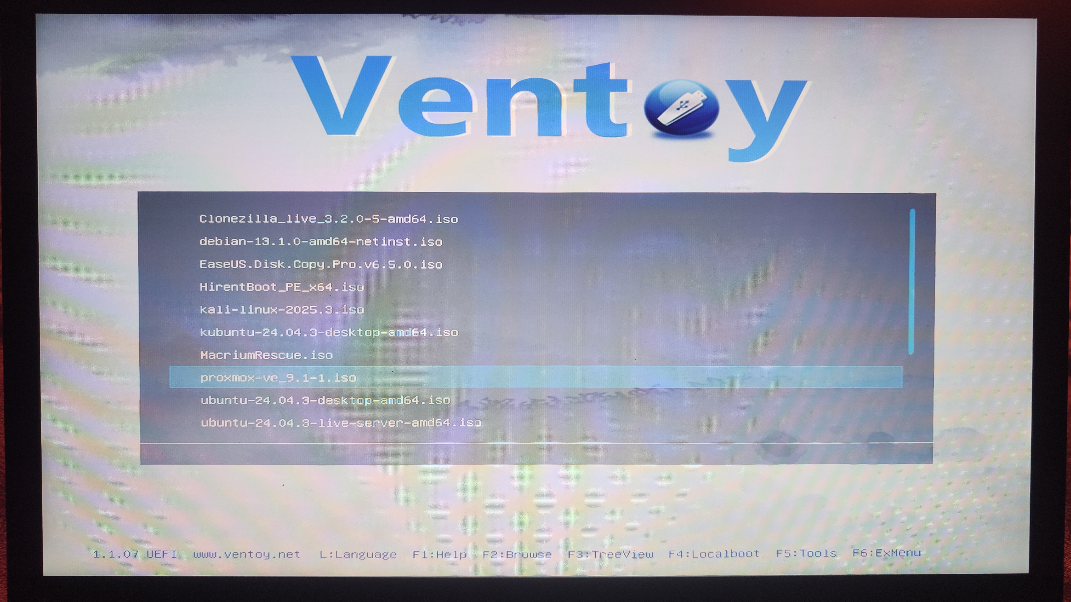 Menú de selección Ventoy