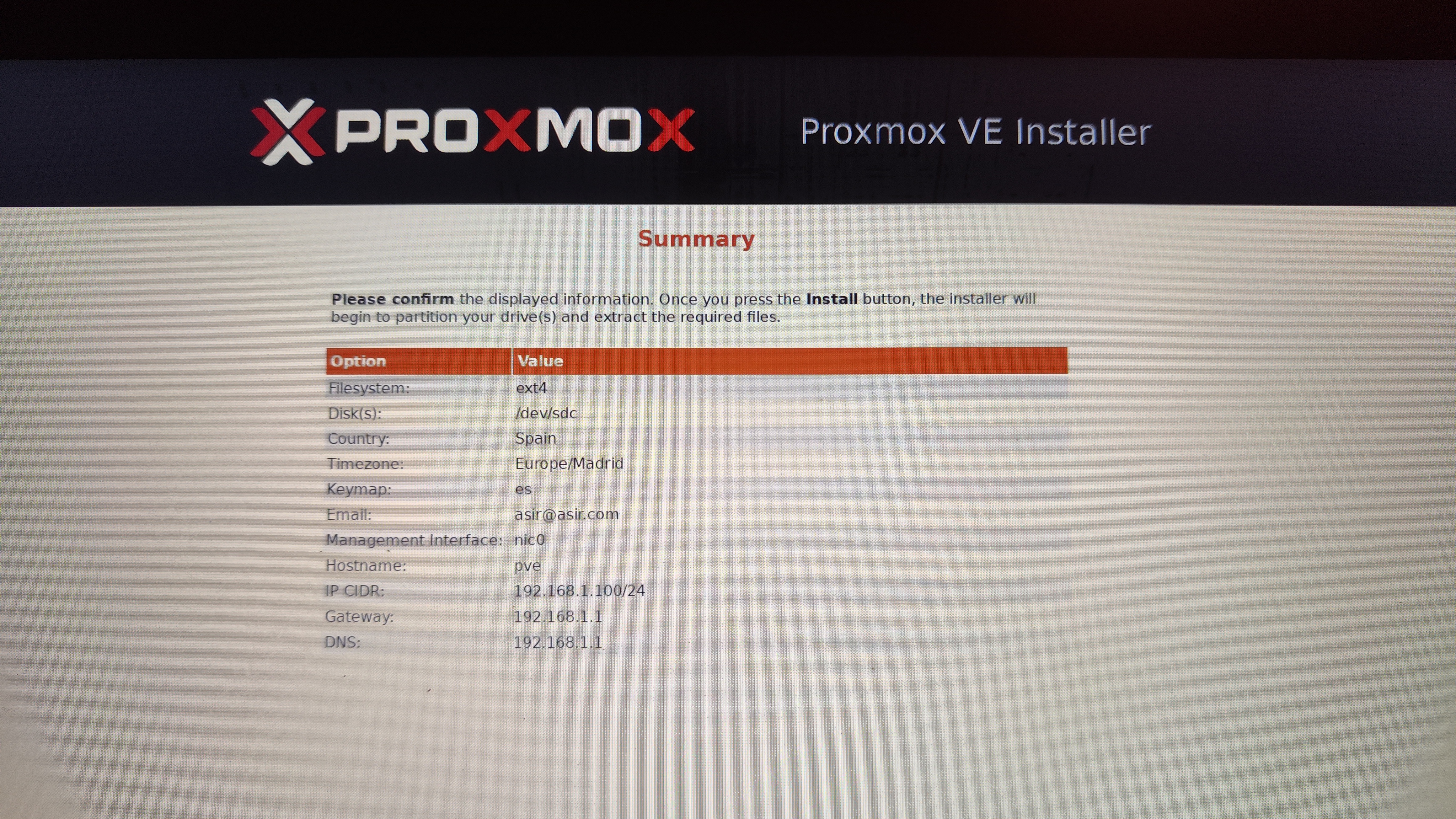 Resumen de instalación