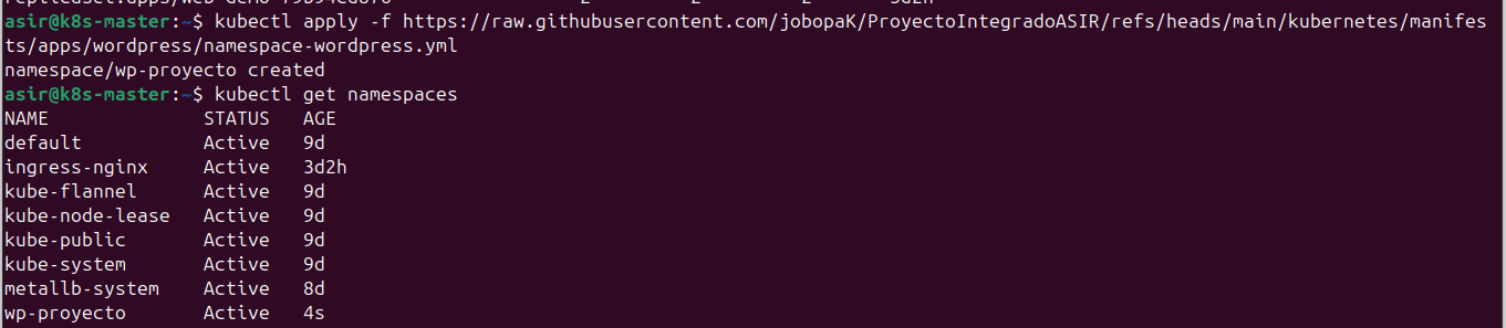 Creación del Namespace