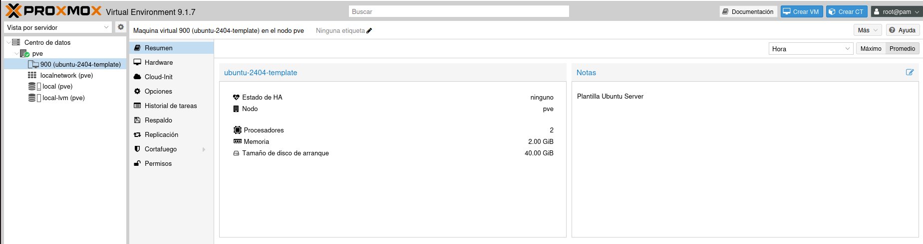 Plantilla de Ubuntu Server finalizada