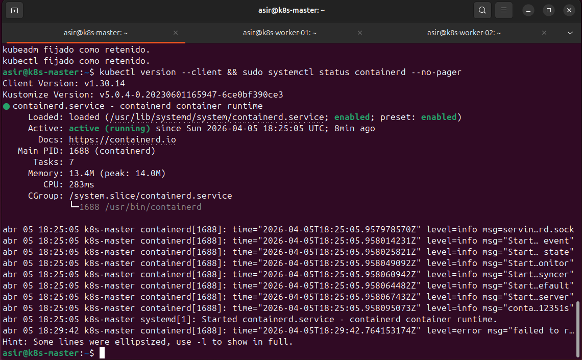 Estado de kubectl y containerd